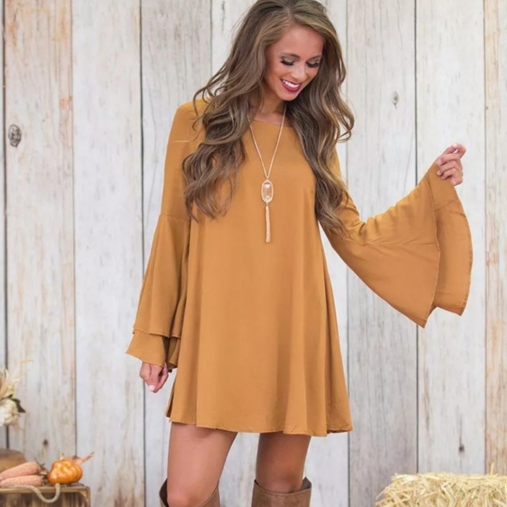Long Sleeve Mustard Dress
